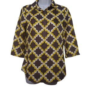 Tory Burch 100% Silk 3/4 Sleeve Geometric Pattern Half Snap Shirt 4